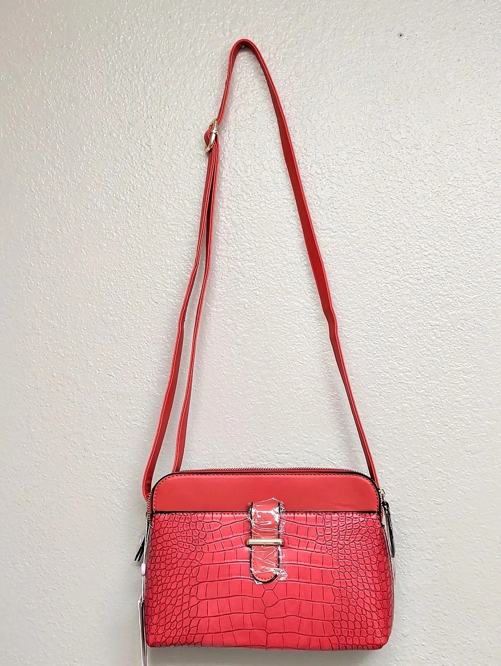 Vegan Croc-Embossed Crossbody in Pink NWT